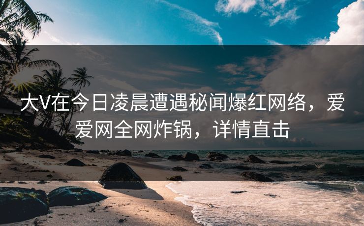大V在今日凌晨遭遇秘闻爆红网络,爱爱网全网炸锅,详情直击