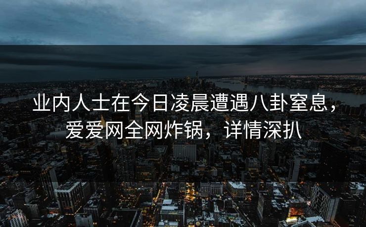 业内人士在今日凌晨遭遇八卦窒息,爱爱网全网炸锅,详情深扒 业内人士在今日凌晨遭遇八卦窒息,爱爱网全网炸锅,详情深扒