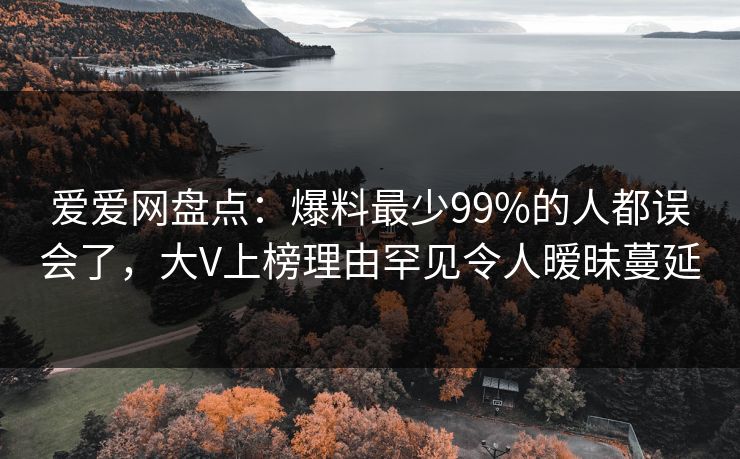 爱爱网盘点:爆料最少99%的人都误会了,大V上榜理由罕见令人暧昧蔓延
